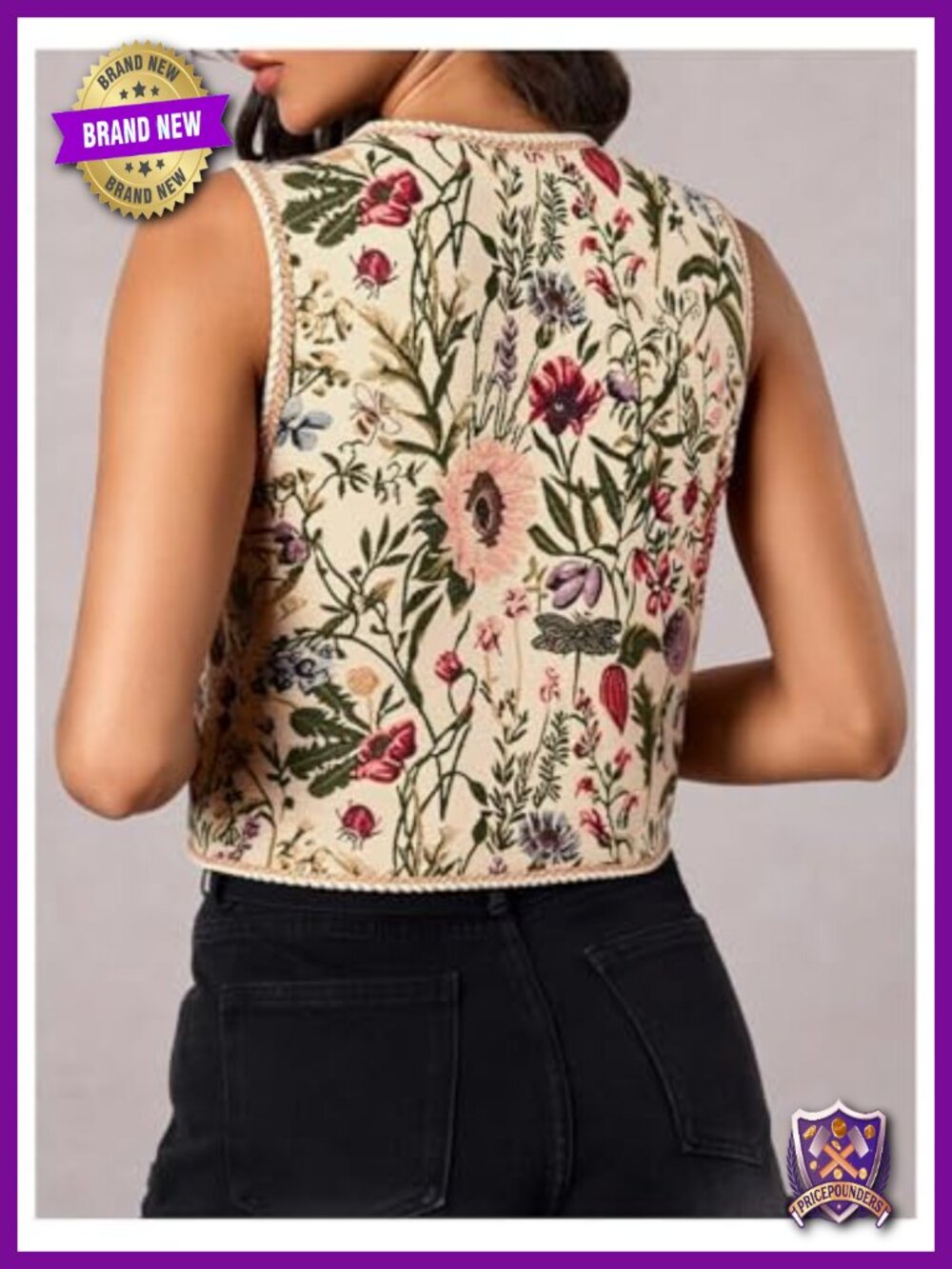 Embroidered Tie Front Vest Top Sleeveless V Neck Cropped Western Concert - Picture 2 of 6